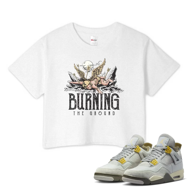 TeeVivo Crop Top Match Air Jordan 4 Retro SE Craft Photon Dust Burning the ground – Air Jordan 4 Crop Top, AJ4 Crop Top