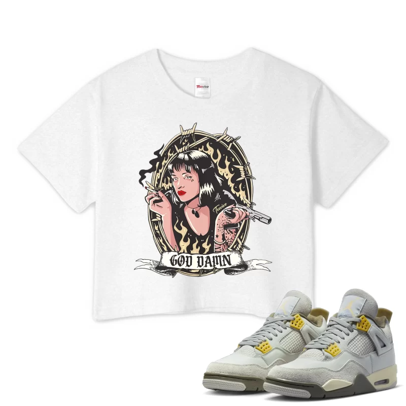 TeeVivo Crop Top Match Air Jordan 4 Retro SE Craft Photon Dust God Daaamn – Air Jordan 4 Crop Top, AJ4 Crop Top