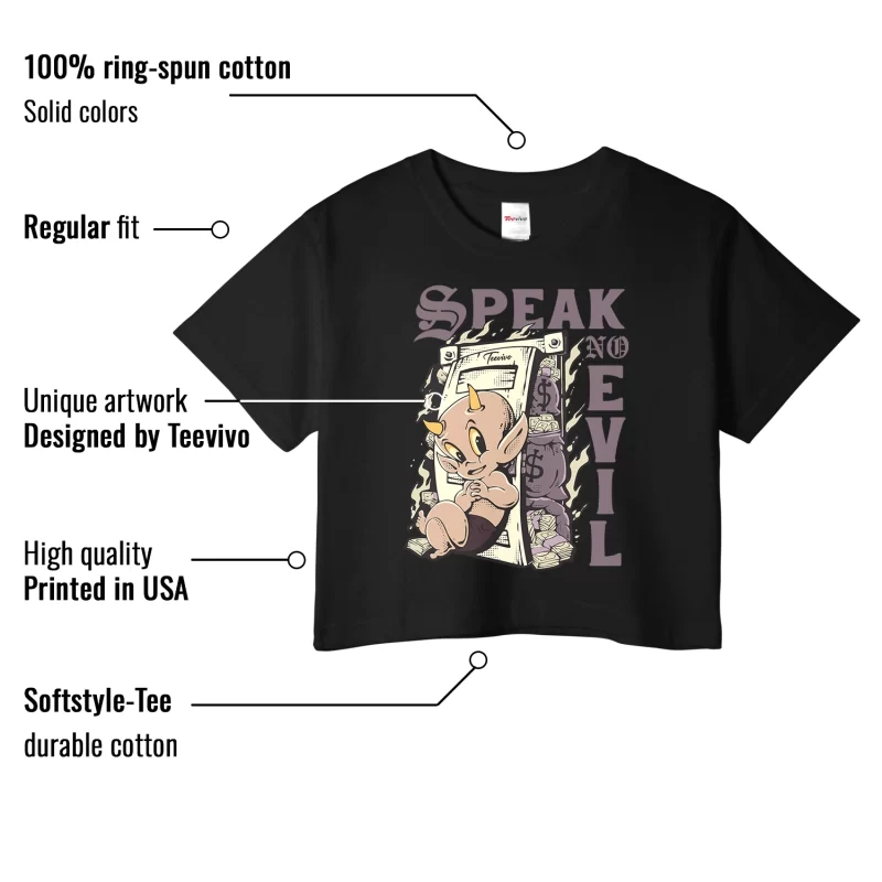 TeeVivo Crop Top Match Air Jordan 4 Retro SP A Ma Maniére Violet Ore Speak no evil – Air Jordan 4 Crop Top, AJ4 Crop Top