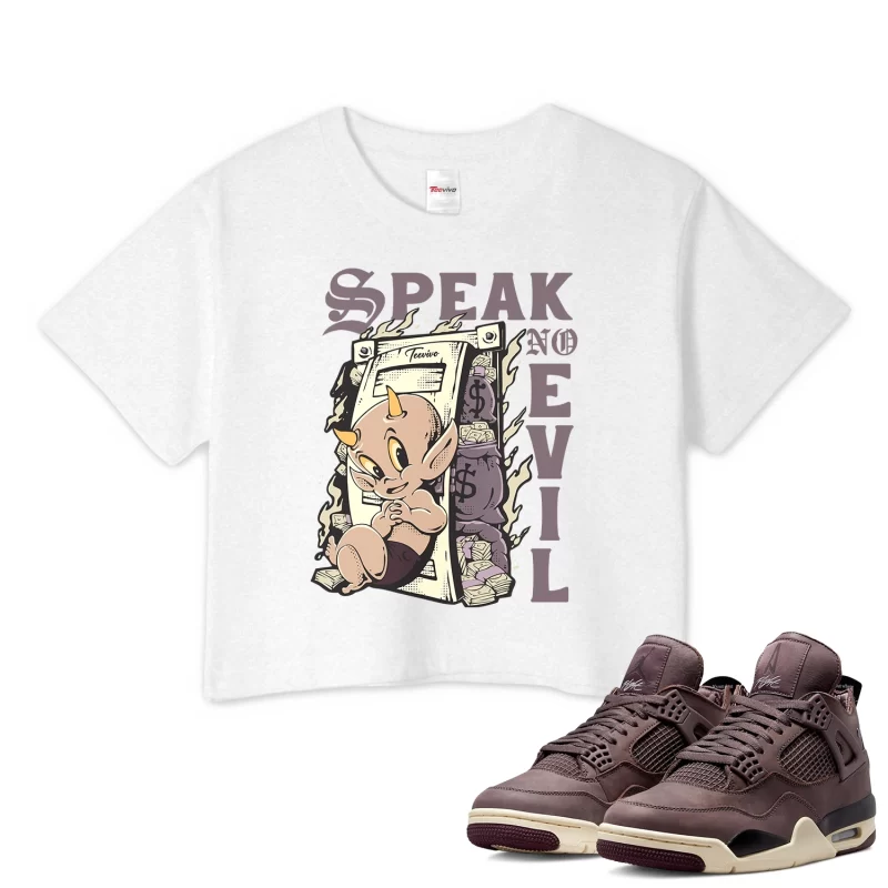 TeeVivo Crop Top Match Air Jordan 4 Retro SP A Ma Maniére Violet Ore Speak no evil – Air Jordan 4 Crop Top, AJ4 Crop Top