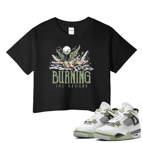 TeeVivo Crop Top Match Air Jordan 4 Retro Seafoam Burning the ground – Air Jordan 4 Crop Top, AJ4 Crop Top