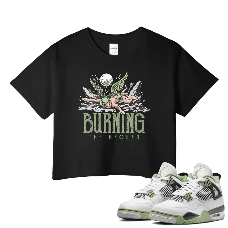 TeeVivo Crop Top Match Air Jordan 4 Retro Seafoam Burning the ground – Air Jordan 4 Crop Top, AJ4 Crop Top