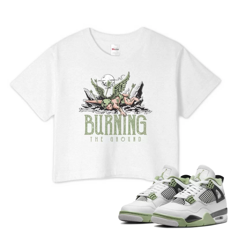 TeeVivo Crop Top Match Air Jordan 4 Retro Seafoam Burning the ground – Air Jordan 4 Crop Top, AJ4 Crop Top