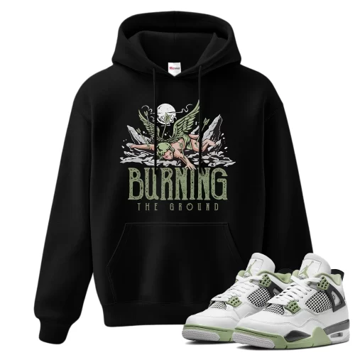 TeeVivo Hoodie Match Air Jordan 4 Retro Seafoam Burning the ground – Air Jordan 4 Hoodie, AJ4 Hoodie
