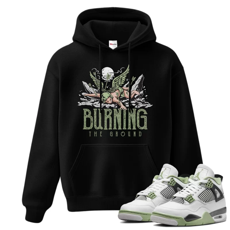 TeeVivo Hoodie Match Air Jordan 4 Retro Seafoam Burning the ground – Air Jordan 4 Hoodie, AJ4 Hoodie