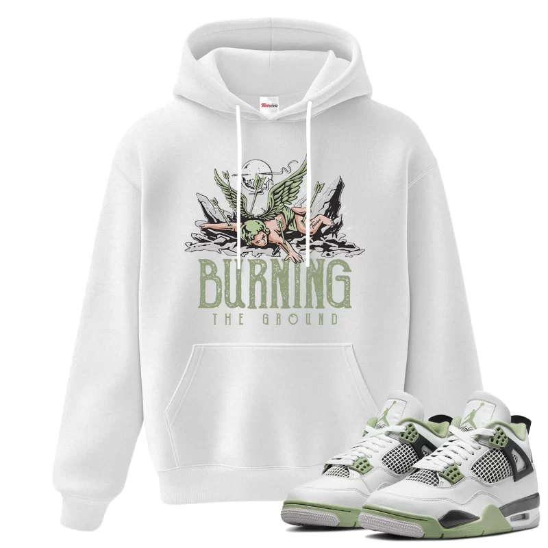 TeeVivo Hoodie Match Air Jordan 4 Retro Seafoam Burning the ground – Air Jordan 4 Hoodie, AJ4 Hoodie