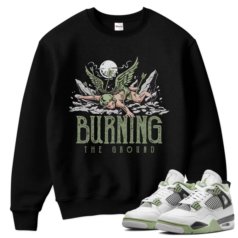 TeeVivo Sweatshirt Match Air Jordan 4 Retro Seafoam Burning the ground – Air Jordan 4 Sweatshirt, AJ4 Sweatshirt