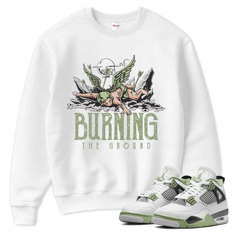 TeeVivo Sweatshirt Match Air Jordan 4 Retro Seafoam Burning the ground – Air Jordan 4 Sweatshirt, AJ4 Sweatshirt