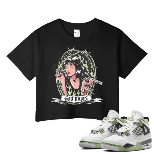 TeeVivo Crop Top Match Air Jordan 4 Retro Seafoam God Daaamn – Air Jordan 4 Crop Top, AJ4 Crop Top
