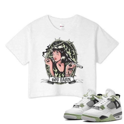 TeeVivo Crop Top Match Air Jordan 4 Retro Seafoam God Daaamn – Air Jordan 4 Crop Top, AJ4 Crop Top