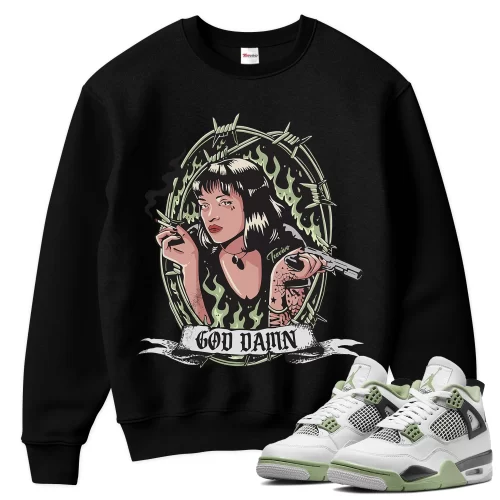 TeeVivo Sweatshirt Match Air Jordan 4 Retro Seafoam God Daaamn – Air Jordan 4 Sweatshirt, AJ4 Sweatshirt