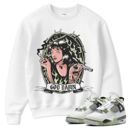 TeeVivo Sweatshirt Match Air Jordan 4 Retro Seafoam God Daaamn – Air Jordan 4 Sweatshirt, AJ4 Sweatshirt