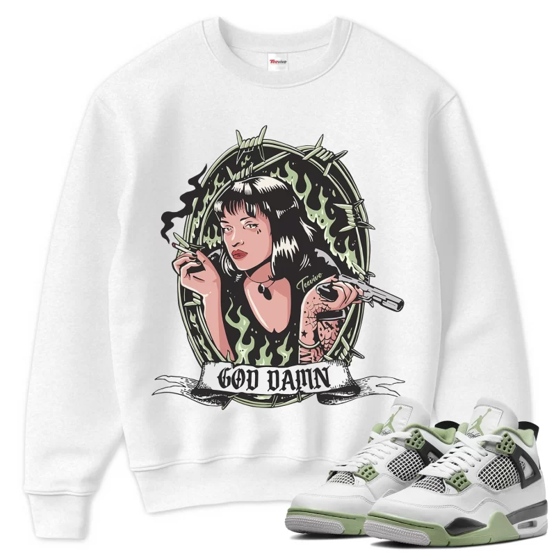 TeeVivo Sweatshirt Match Air Jordan 4 Retro Seafoam God Daaamn – Air Jordan 4 Sweatshirt, AJ4 Sweatshirt