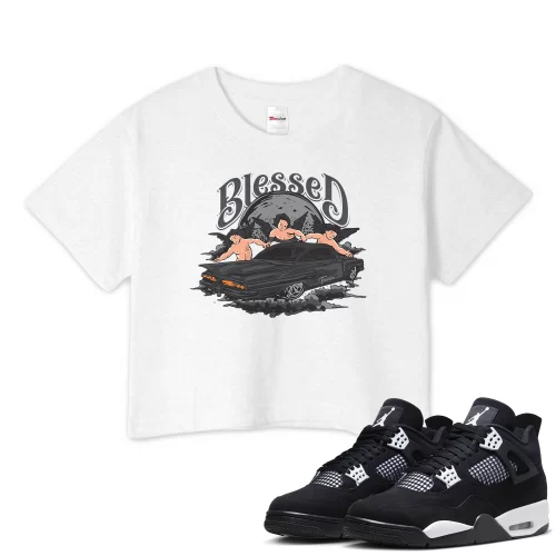 TeeVivo Crop Top Match Air Jordan 4 Retro White Thunder Blessed – Air Jordan 4 Crop Top, AJ4 Crop Top