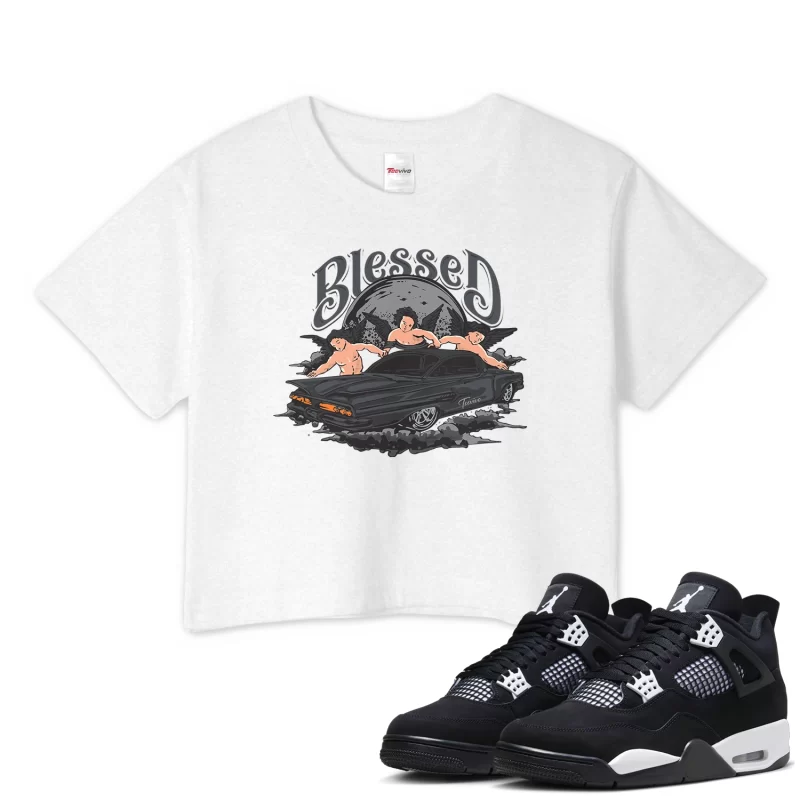 TeeVivo Crop Top Match Air Jordan 4 Retro White Thunder Blessed – Air Jordan 4 Crop Top, AJ4 Crop Top