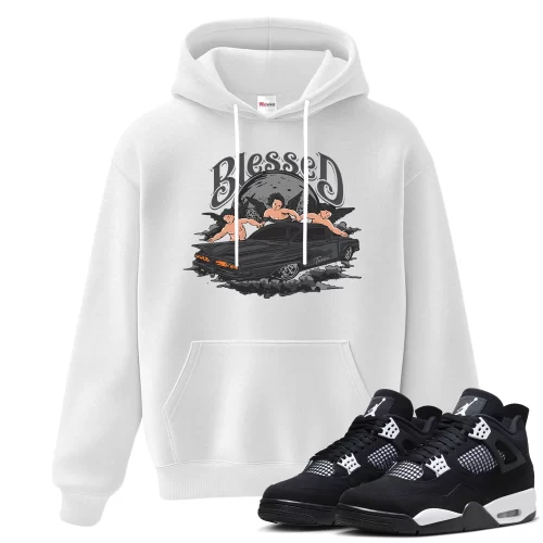 TeeVivo Hoodie Match Air Jordan 4 Retro White Thunder Blessed – Air Jordan 4 Hoodie, AJ4 Hoodie
