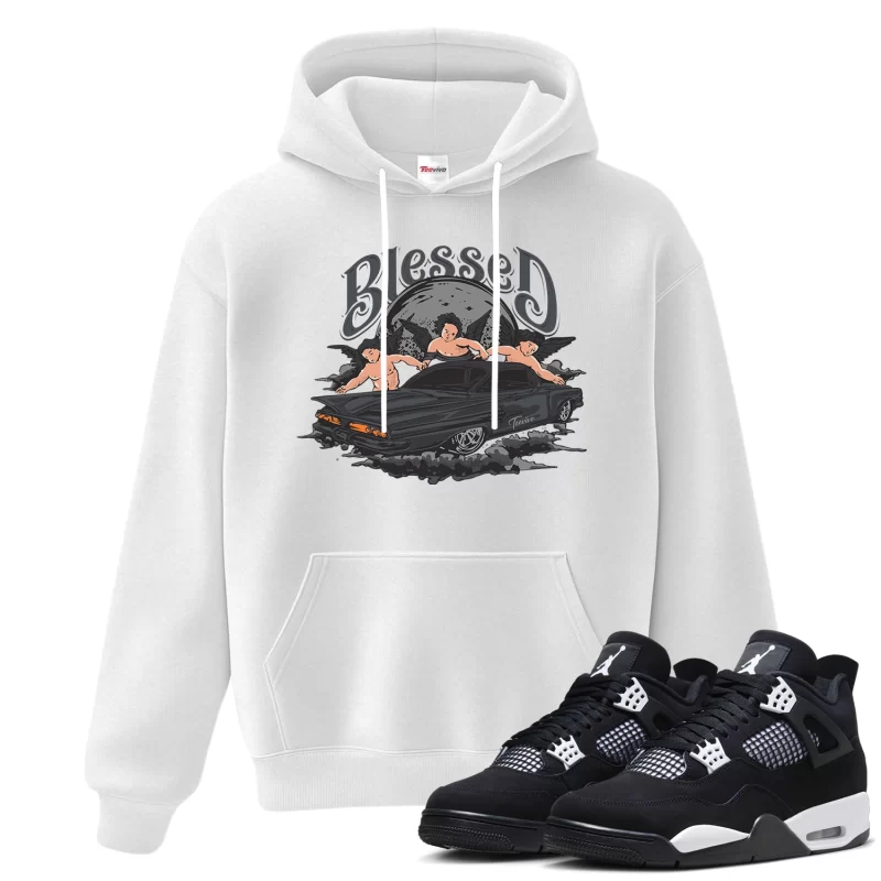 TeeVivo Hoodie Match Air Jordan 4 Retro White Thunder Blessed – Air Jordan 4 Hoodie, AJ4 Hoodie