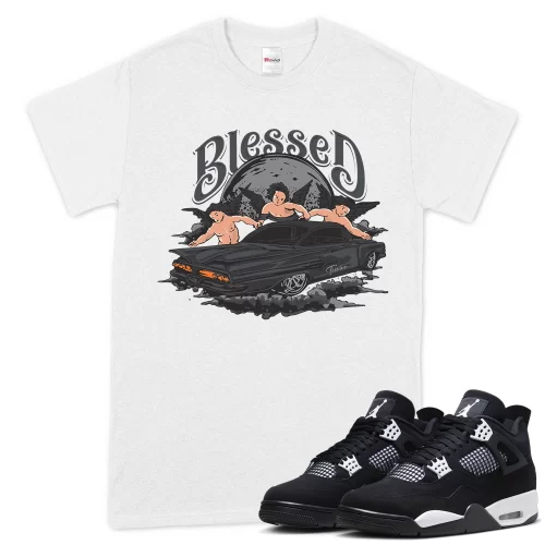 TeeVivo T-Shirt Match Air Jordan 4 Retro White Thunder Blessed – Air Jordan 4 Shirt, AJ4 Shirt