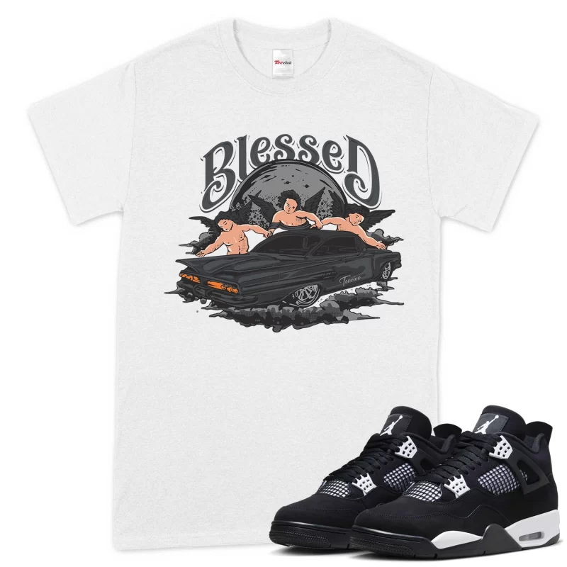 TeeVivo T-Shirt Match Air Jordan 4 Retro White Thunder Blessed – Air Jordan 4 Shirt, AJ4 Shirt