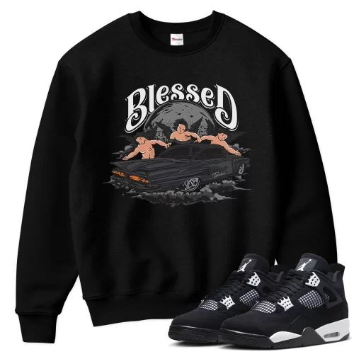 TeeVivo Sweatshirt Match Air Jordan 4 Retro White Thunder Blessed – Air Jordan 4 Sweatshirt, AJ4 Sweatshirt