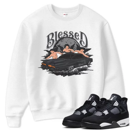 TeeVivo Sweatshirt Match Air Jordan 4 Retro White Thunder Blessed – Air Jordan 4 Sweatshirt, AJ4 Sweatshirt