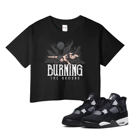 TeeVivo Crop Top Match Air Jordan 4 Retro White Thunder Burning the ground – Air Jordan 4 Crop Top, AJ4 Crop Top