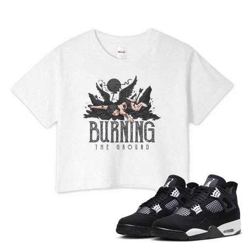 TeeVivo Crop Top Match Air Jordan 4 Retro White Thunder Burning the ground – Air Jordan 4 Crop Top, AJ4 Crop Top