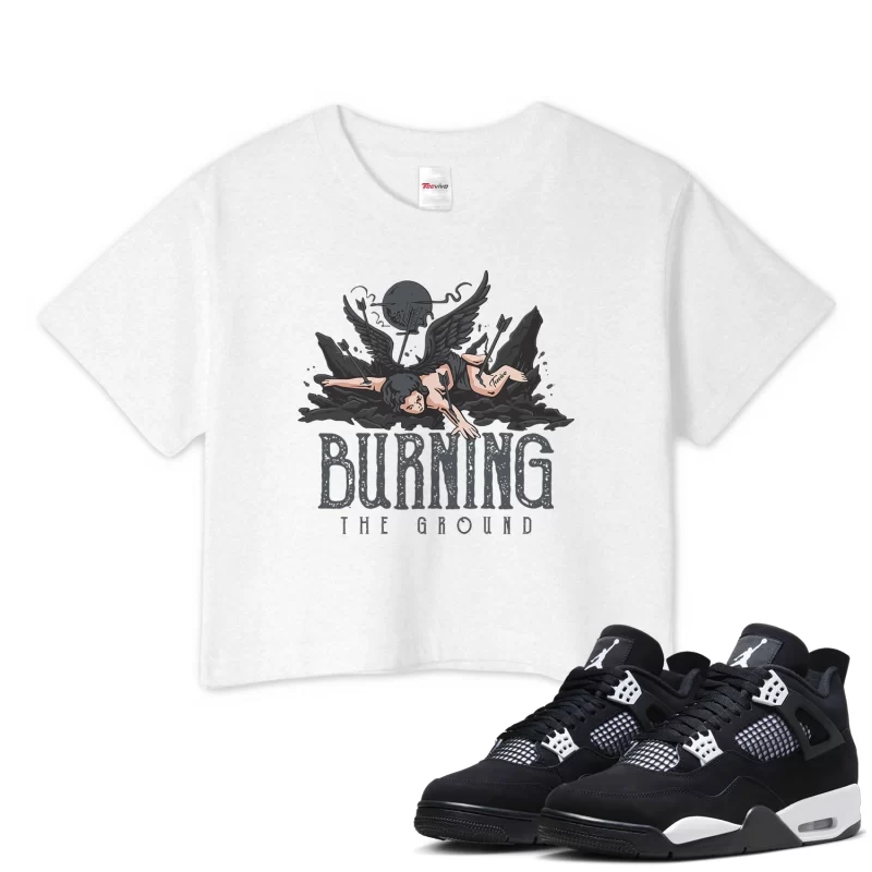 TeeVivo Crop Top Match Air Jordan 4 Retro White Thunder Burning the ground – Air Jordan 4 Crop Top, AJ4 Crop Top