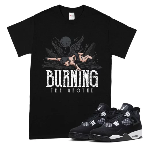 TeeVivo T-Shirt Match Air Jordan 4 Retro White Thunder Burning the ground – Air Jordan 4 Shirt, AJ4 Shirt