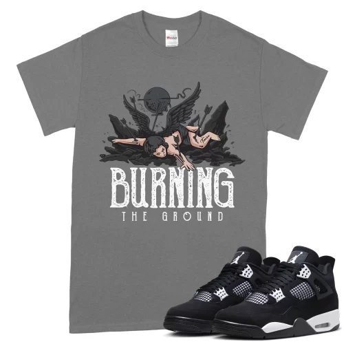 TeeVivo T-Shirt Match Air Jordan 4 Retro White Thunder Burning the ground – Air Jordan 4 Shirt, AJ4 Shirt
