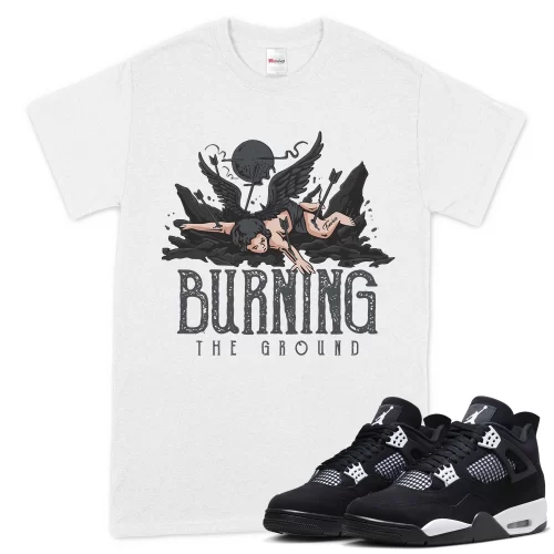 TeeVivo T-Shirt Match Air Jordan 4 Retro White Thunder Burning the ground – Air Jordan 4 Shirt, AJ4 Shirt