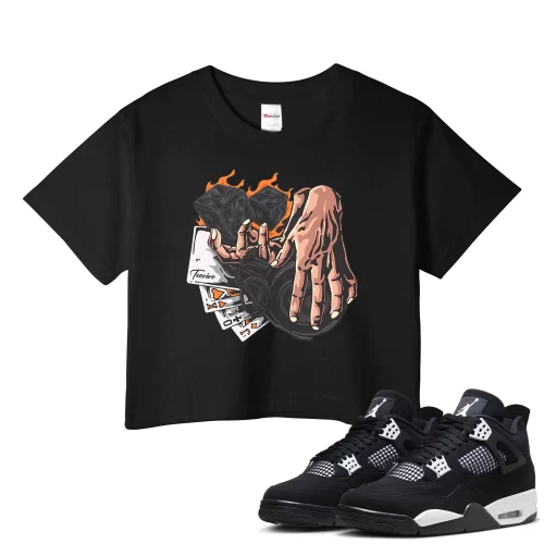 TeeVivo Crop Top Match Air Jordan 4 Retro White Thunder Gambling – Air Jordan 4 Crop Top, AJ4 Crop Top