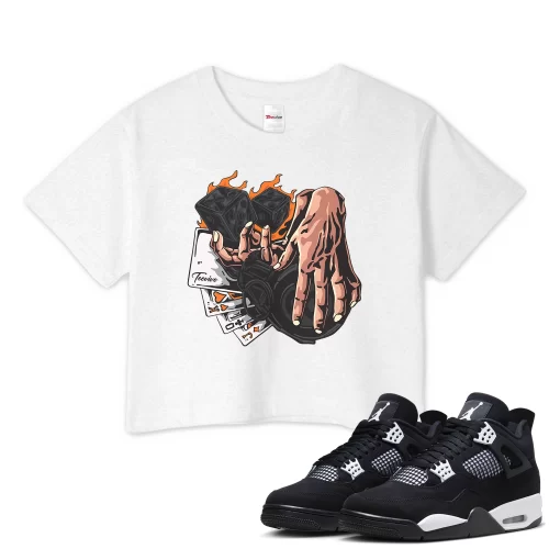 TeeVivo Crop Top Match Air Jordan 4 Retro White Thunder Gambling – Air Jordan 4 Crop Top, AJ4 Crop Top