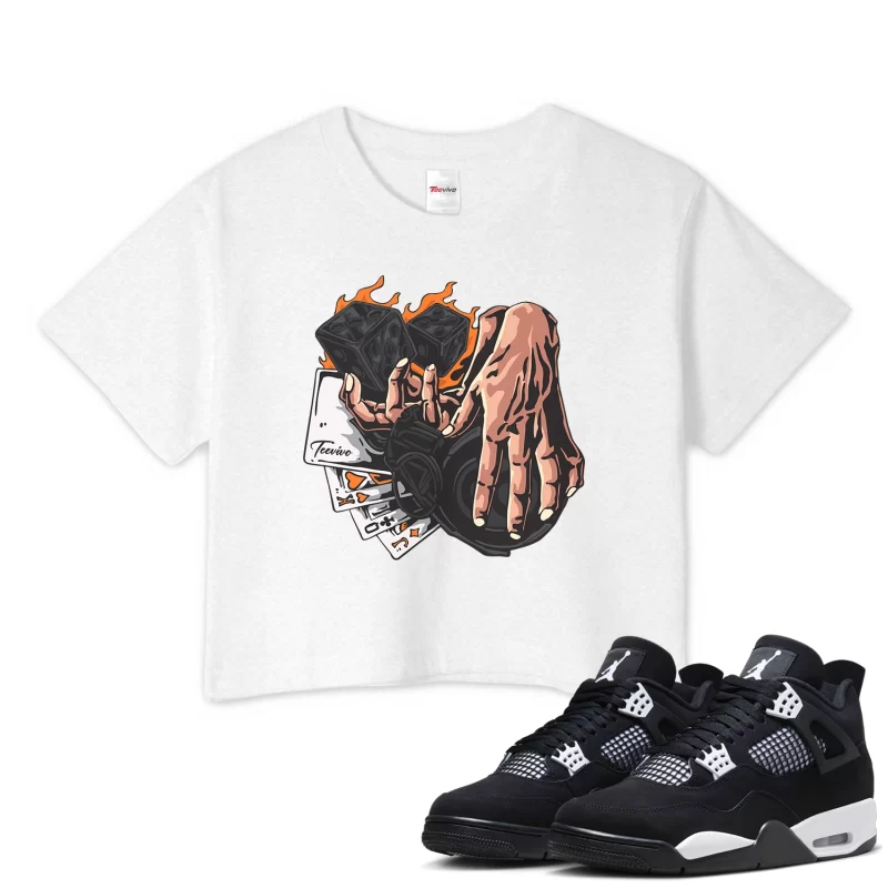 TeeVivo Crop Top Match Air Jordan 4 Retro White Thunder Gambling – Air Jordan 4 Crop Top, AJ4 Crop Top