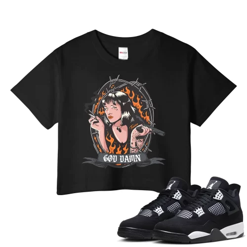 TeeVivo Crop Top Match Air Jordan 4 Retro White Thunder God Daaamn – Air Jordan 4 Crop Top, AJ4 Crop Top