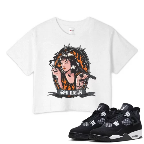 TeeVivo Crop Top Match Air Jordan 4 Retro White Thunder God Daaamn – Air Jordan 4 Crop Top, AJ4 Crop Top