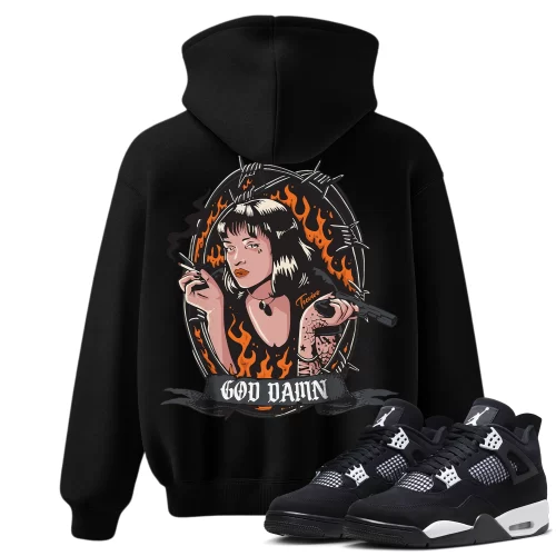 TeeVivo Hoodie Match Air Jordan 4 Retro White Thunder God Daaamn – Air Jordan 4 Hoodie, AJ4 Hoodie