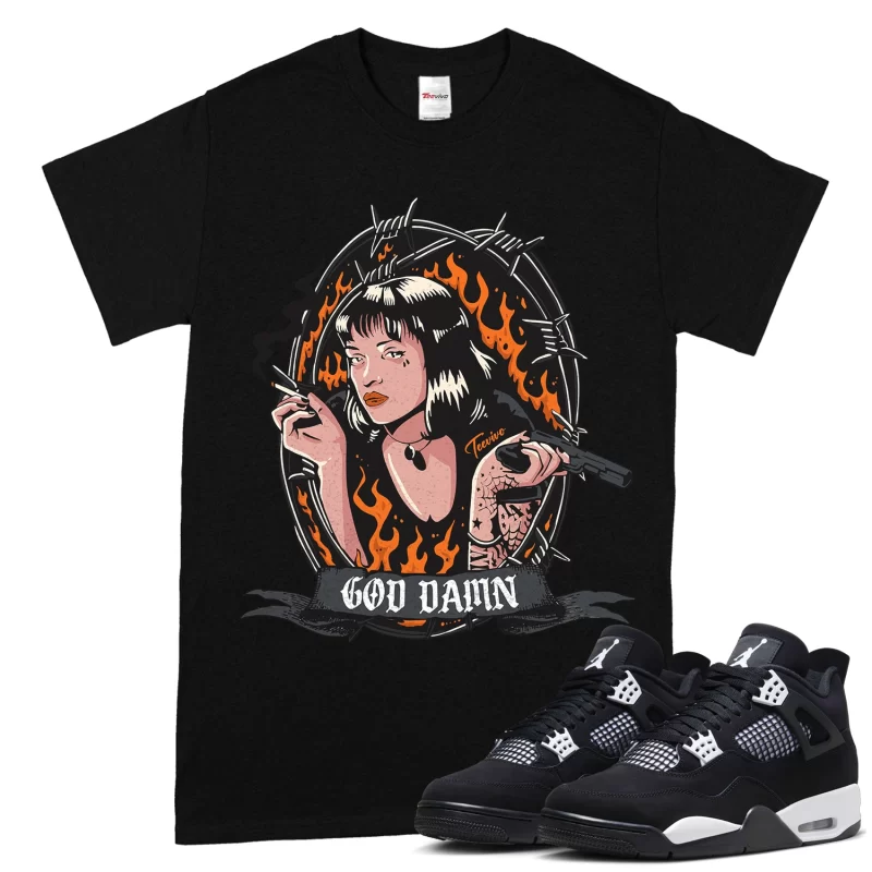 TeeVivo T-Shirt Match Air Jordan 4 Retro White Thunder God Daaamn – Air Jordan 4 Shirt, AJ4 Shirt