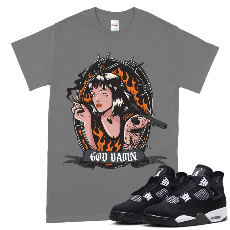 TeeVivo T-Shirt Match Air Jordan 4 Retro White Thunder God Daaamn – Air Jordan 4 Shirt, AJ4 Shirt