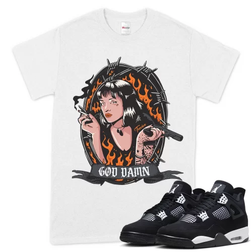 TeeVivo T-Shirt Match Air Jordan 4 Retro White Thunder God Daaamn – Air Jordan 4 Shirt, AJ4 Shirt
