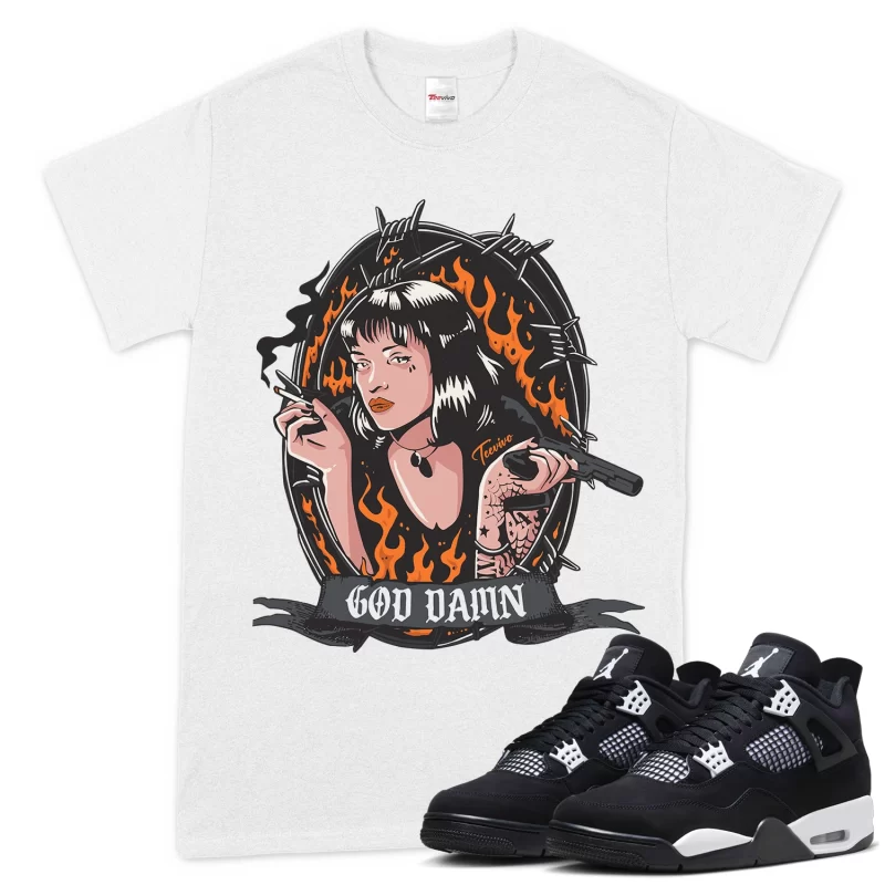 TeeVivo T-Shirt Match Air Jordan 4 Retro White Thunder God Daaamn – Air Jordan 4 Shirt, AJ4 Shirt