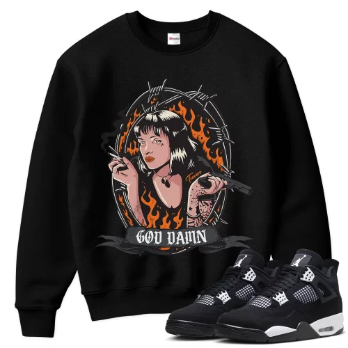 TeeVivo Sweatshirt Match Air Jordan 4 Retro White Thunder God Daaamn – Air Jordan 4 Sweatshirt, AJ4 Sweatshirt