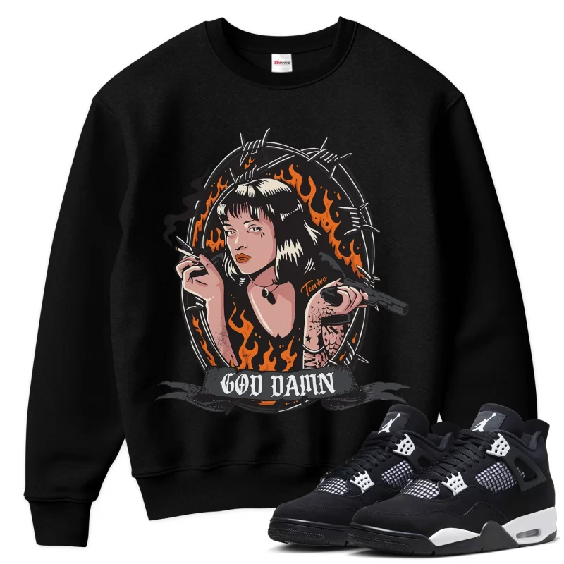 TeeVivo Sweatshirt Match Air Jordan 4 Retro White Thunder God Daaamn – Air Jordan 4 Sweatshirt, AJ4 Sweatshirt