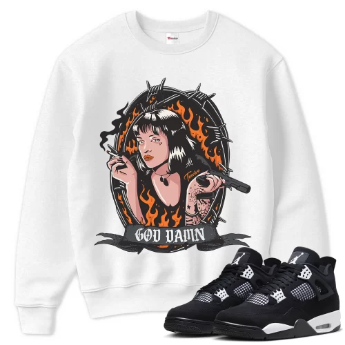 TeeVivo Sweatshirt Match Air Jordan 4 Retro White Thunder God Daaamn – Air Jordan 4 Sweatshirt, AJ4 Sweatshirt