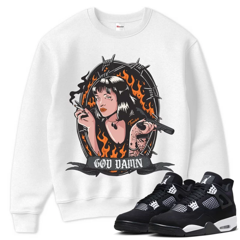 TeeVivo Sweatshirt Match Air Jordan 4 Retro White Thunder God Daaamn – Air Jordan 4 Sweatshirt, AJ4 Sweatshirt
