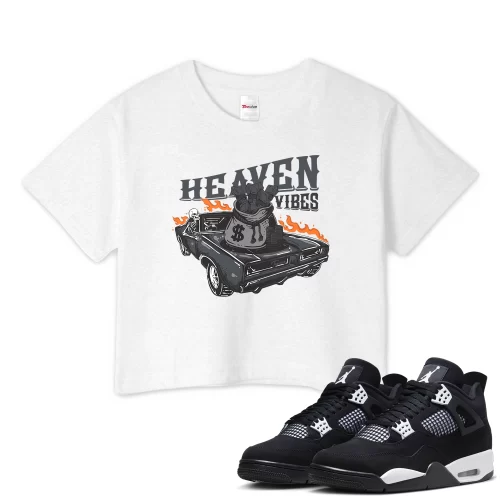 TeeVivo Crop Top Match Air Jordan 4 Retro White Thunder Heaven vibes – Air Jordan 4 Crop Top, AJ4 Crop Top