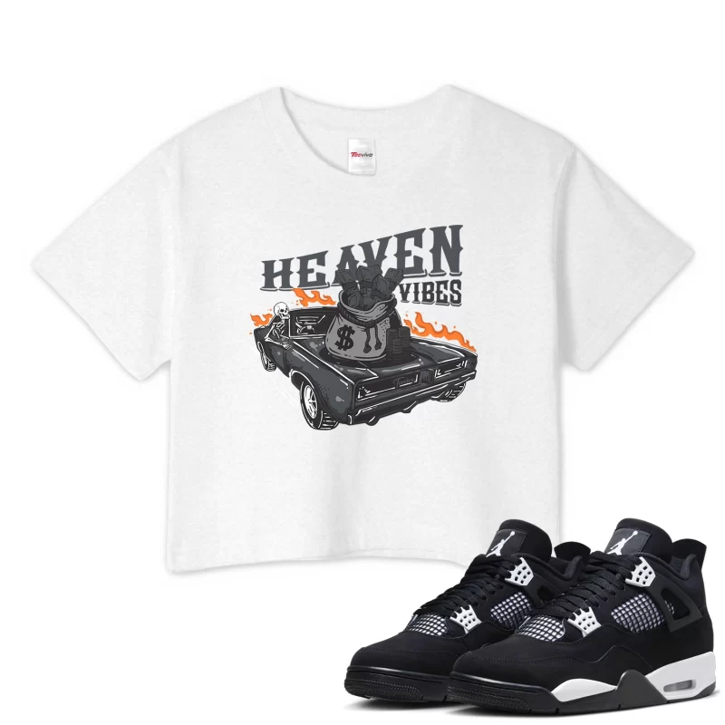 TeeVivo Crop Top Match Air Jordan 4 Retro White Thunder Heaven vibes – Air Jordan 4 Crop Top, AJ4 Crop Top