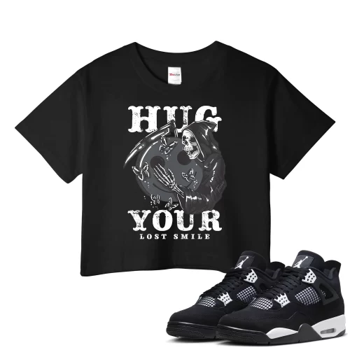 TeeVivo Crop Top Match Air Jordan 4 Retro White Thunder Hug your lost smile – Air Jordan 4 Crop Top, AJ4 Crop Top