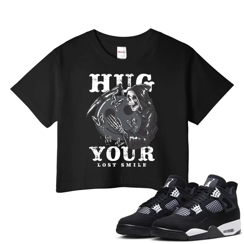 TeeVivo Crop Top Match Air Jordan 4 Retro White Thunder Hug your lost smile – Air Jordan 4 Crop Top, AJ4 Crop Top