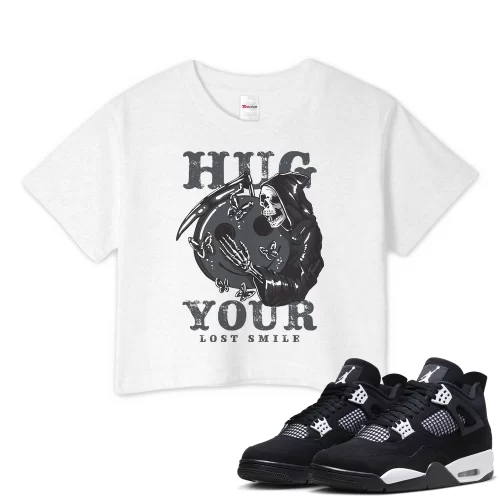 TeeVivo Crop Top Match Air Jordan 4 Retro White Thunder Hug your lost smile – Air Jordan 4 Crop Top, AJ4 Crop Top